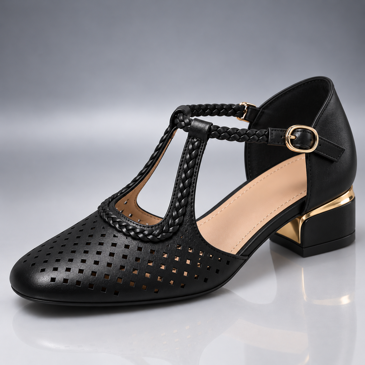 Tacones de Piel con Tira en T Vila Olímpica
