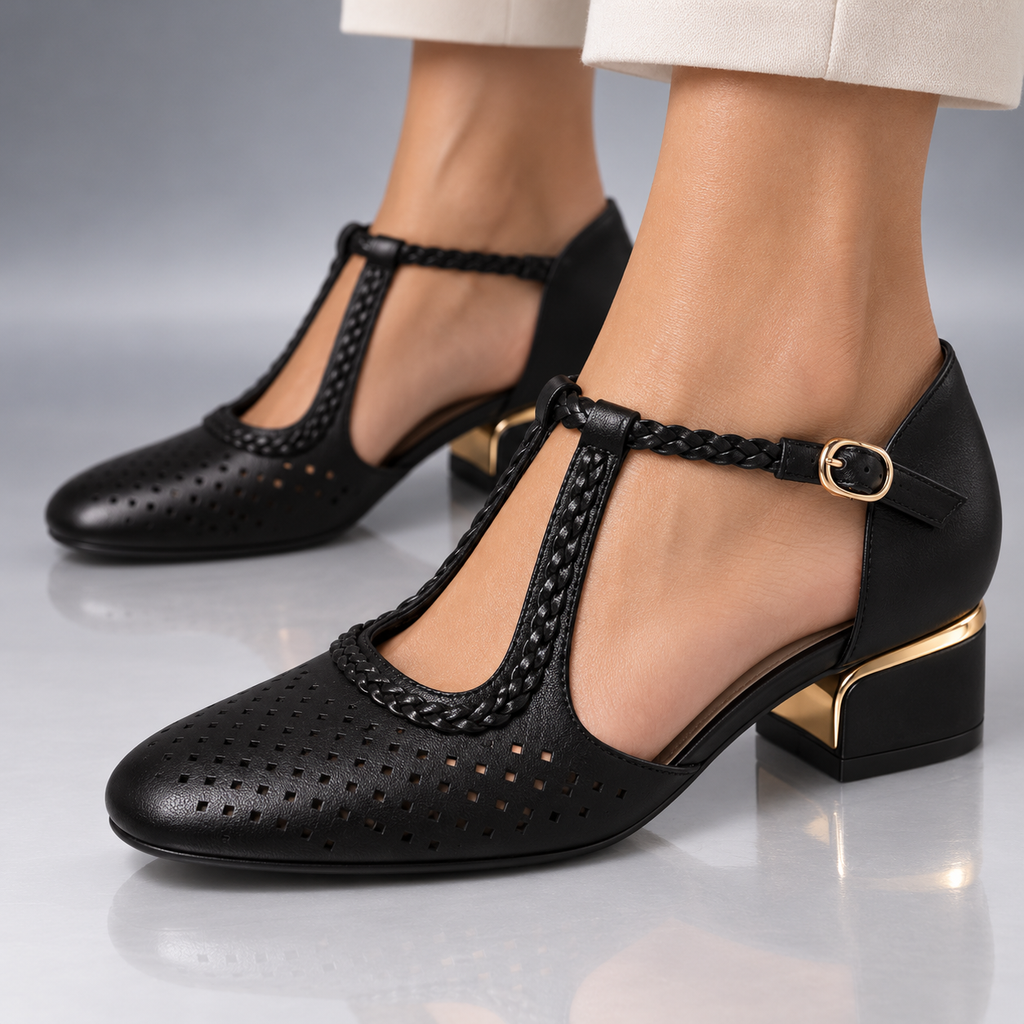 Tacones de Piel con Tira en T Vila Olímpica