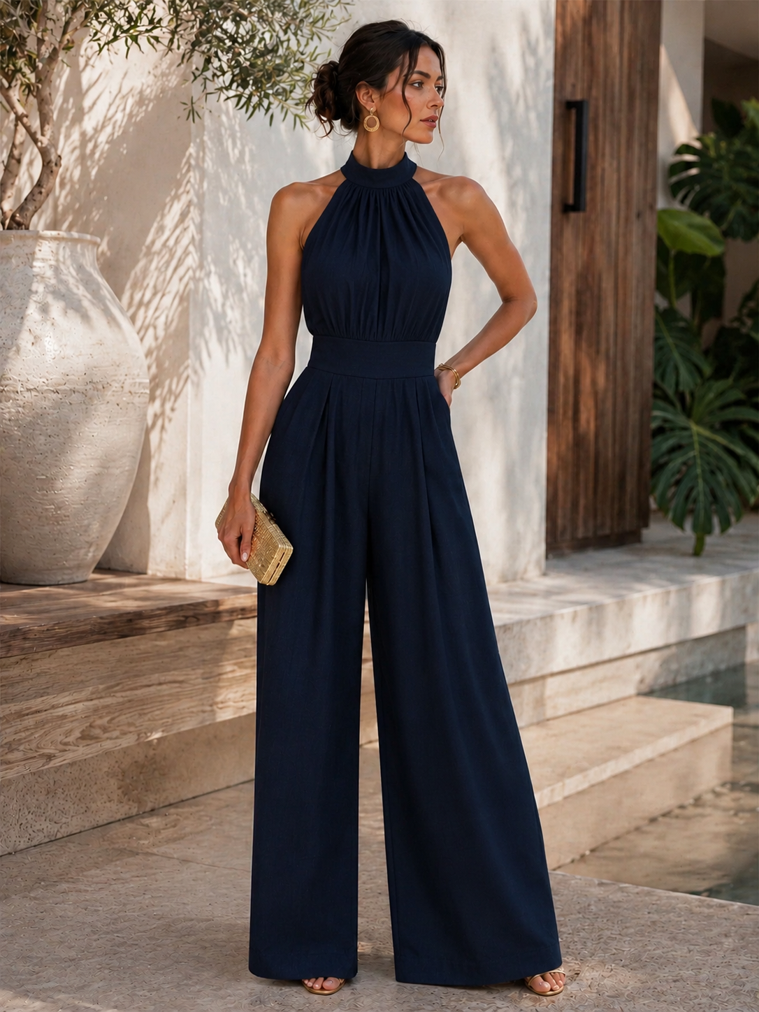 Montserrat | Conjunto Palazzo de Lino y Blusa Halter Mujer Estampado