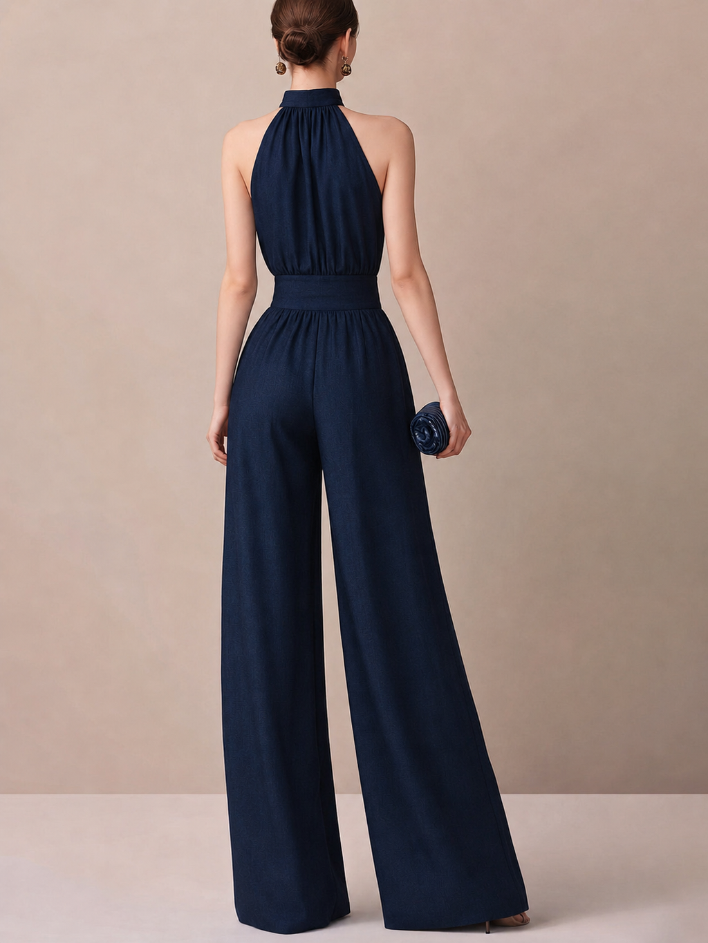 Conjunto de Lino Palazzo y Blusa Halter Estampada para Mujer