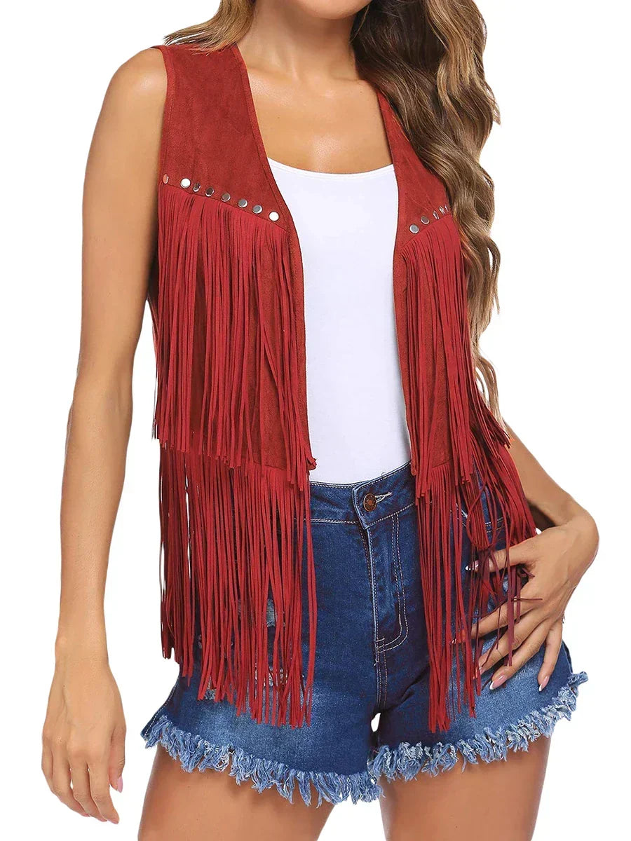 Chaleco de Ante con Flecos para Mujer Estilo Western