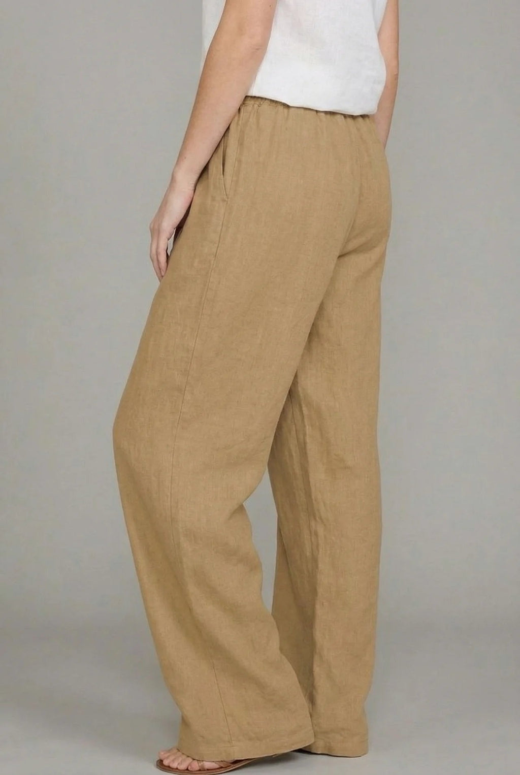 Pantalón de Lino Ancho para Mujer con Cintura Elástica y Cordón