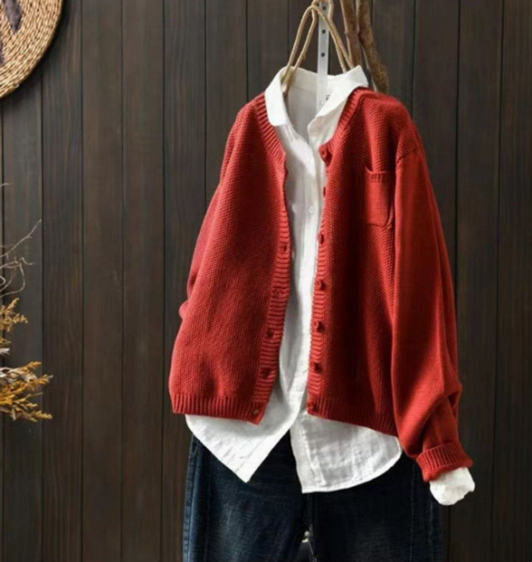 Cárdigan de Punto Oversize para Mujer con Botones y Bolsillos