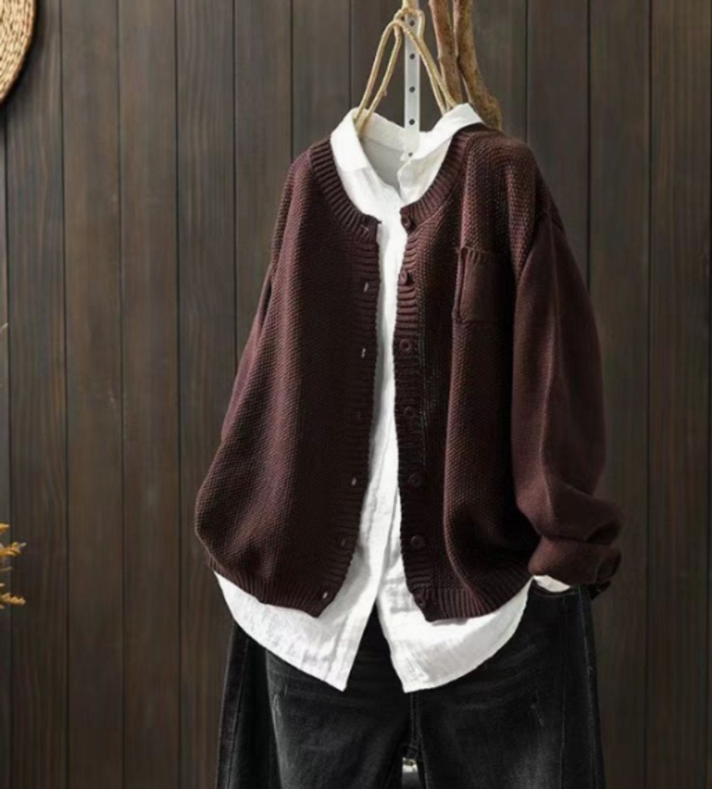 Cárdigan de Punto Oversize para Mujer con Botones y Bolsillos