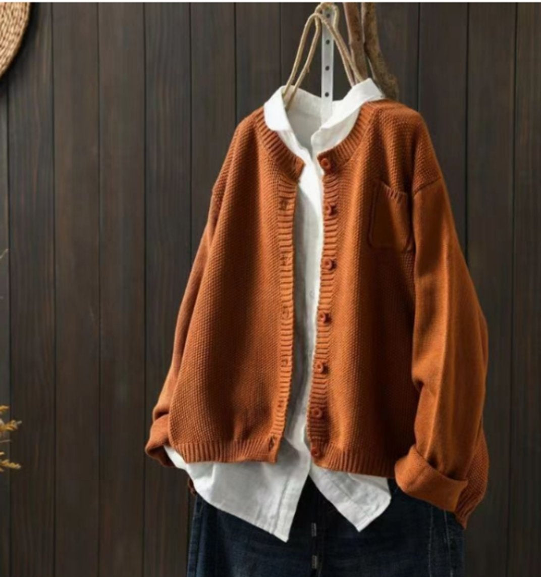 Cárdigan de Punto Oversize para Mujer con Botones y Bolsillos