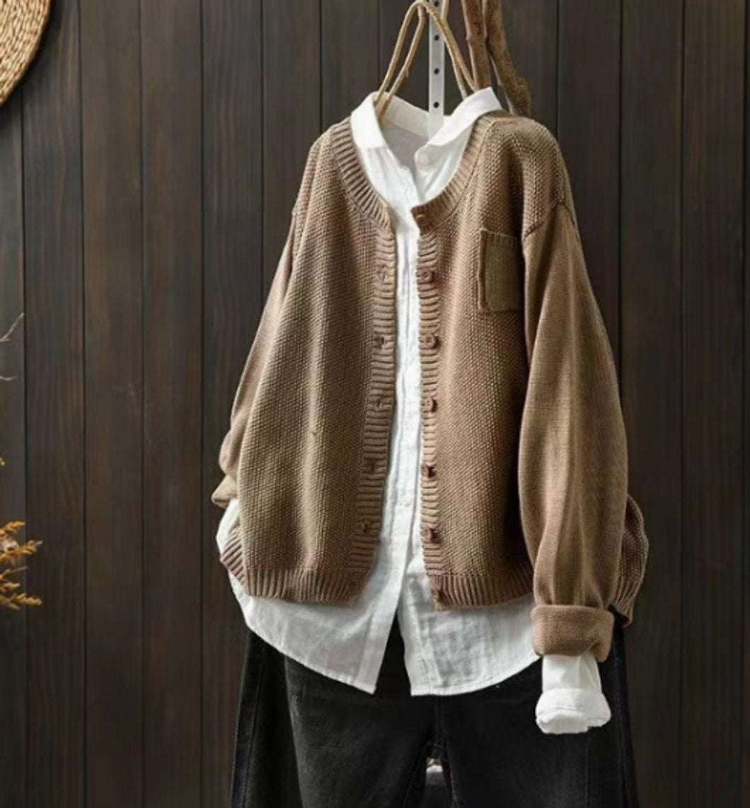 Cárdigan de Punto Oversize para Mujer con Botones y Bolsillos