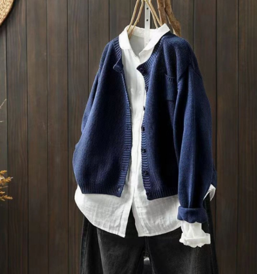 Cárdigan de Punto Oversize para Mujer con Botones y Bolsillos
