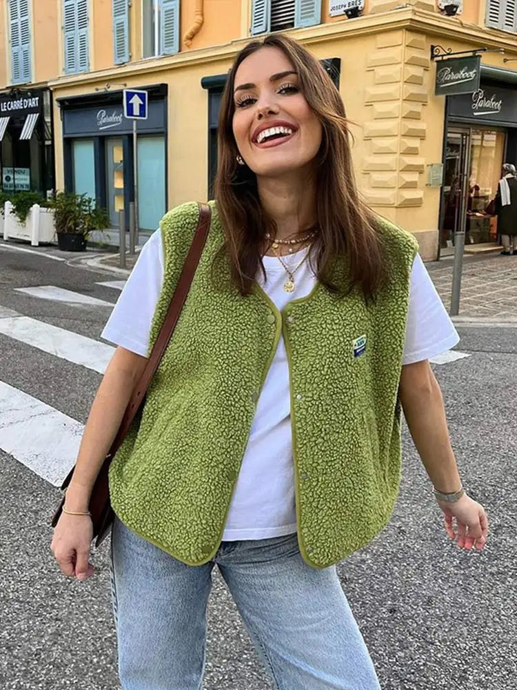 Chaleco de Borreguito para Mujer sin Mangas y Escote en V