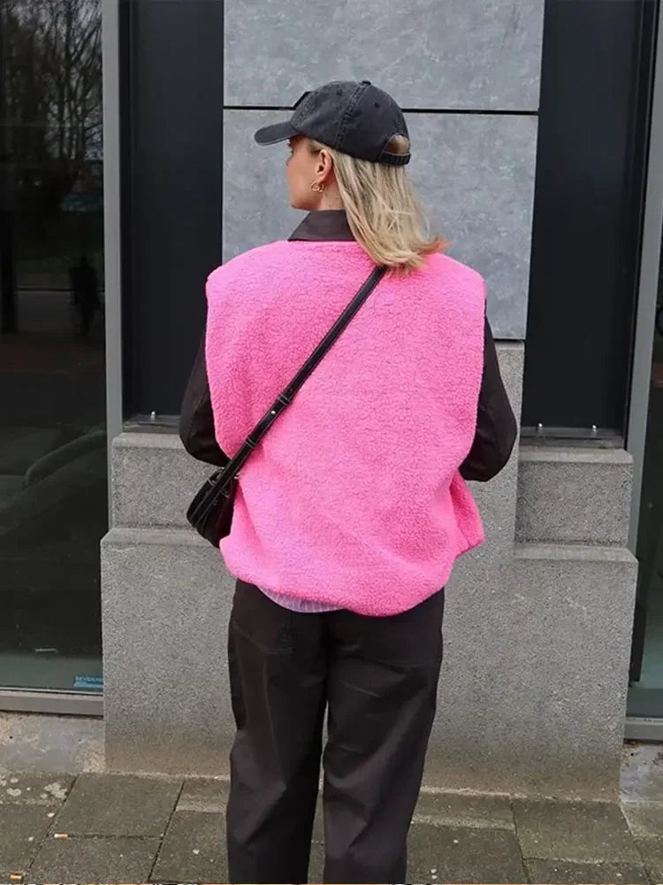Chaleco de Borreguito para Mujer sin Mangas y Escote en V