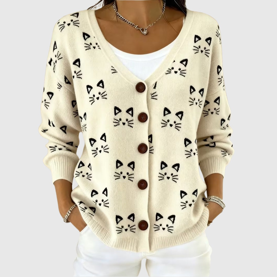 Cárdigan de Punto a Rayas para Mujer con Botones y Escote en V