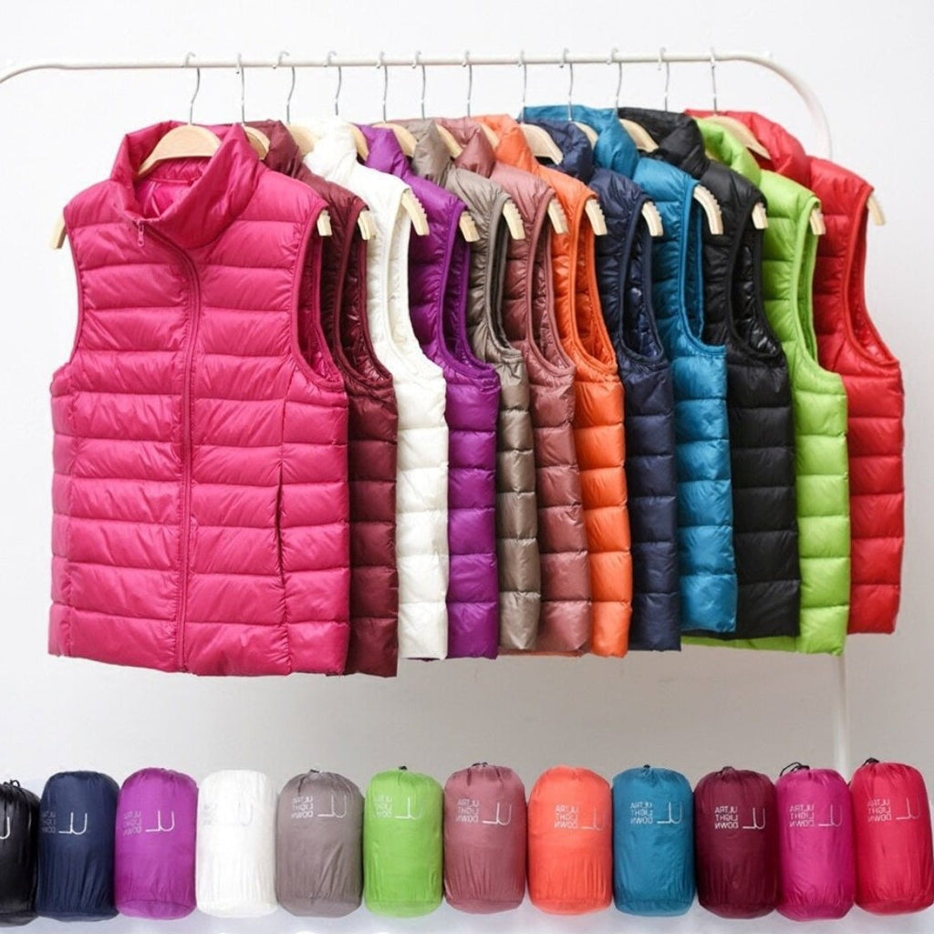 Chaleco Acolchado Ultraligero para Mujer sin Mangas con Cuello Alto