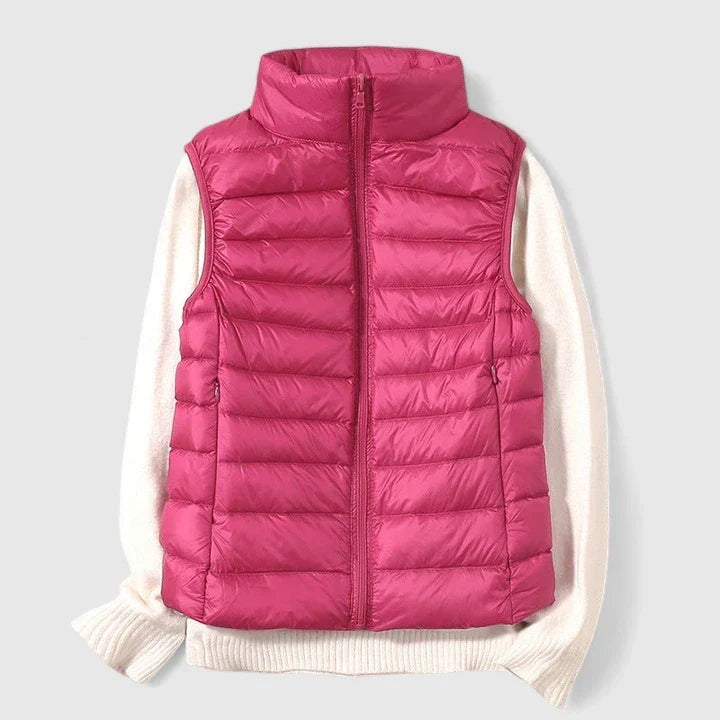 Chaleco Acolchado Ultraligero para Mujer sin Mangas con Cuello Alto