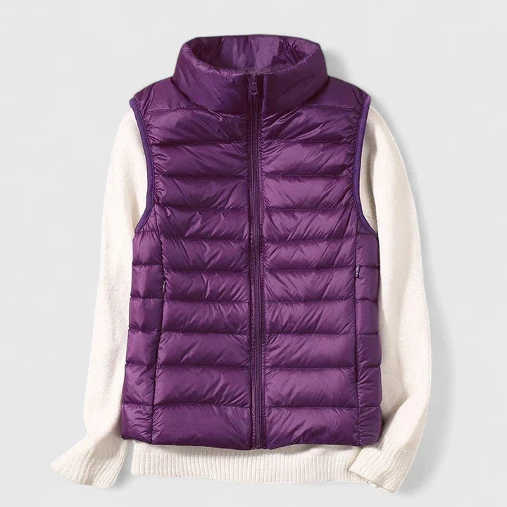 Chaleco Acolchado Ultraligero para Mujer sin Mangas con Cuello Alto