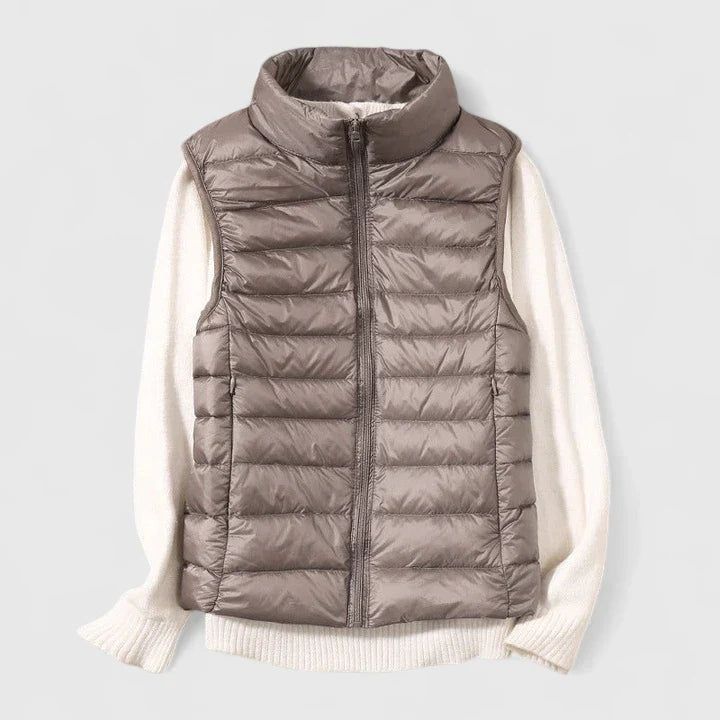 Chaleco Acolchado Ultraligero para Mujer sin Mangas con Cuello Alto