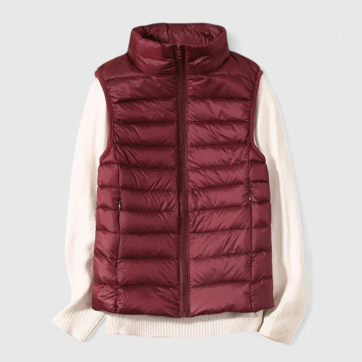 Chaleco Acolchado Ultraligero para Mujer sin Mangas con Cuello Alto