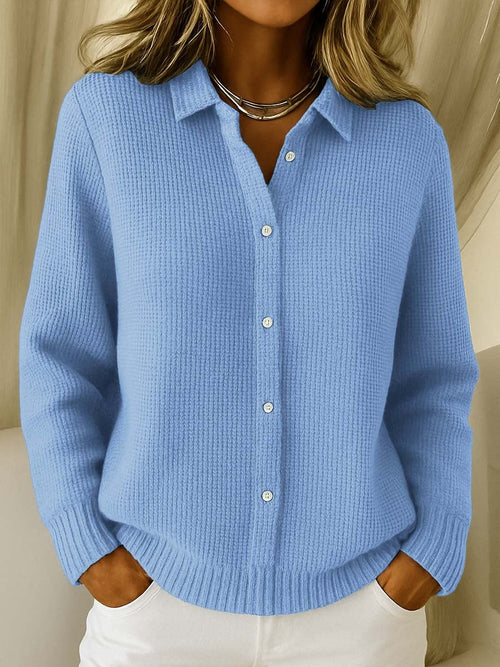 Cárdigan de Cuadros de Punto para Mujer con Cuello Solapa