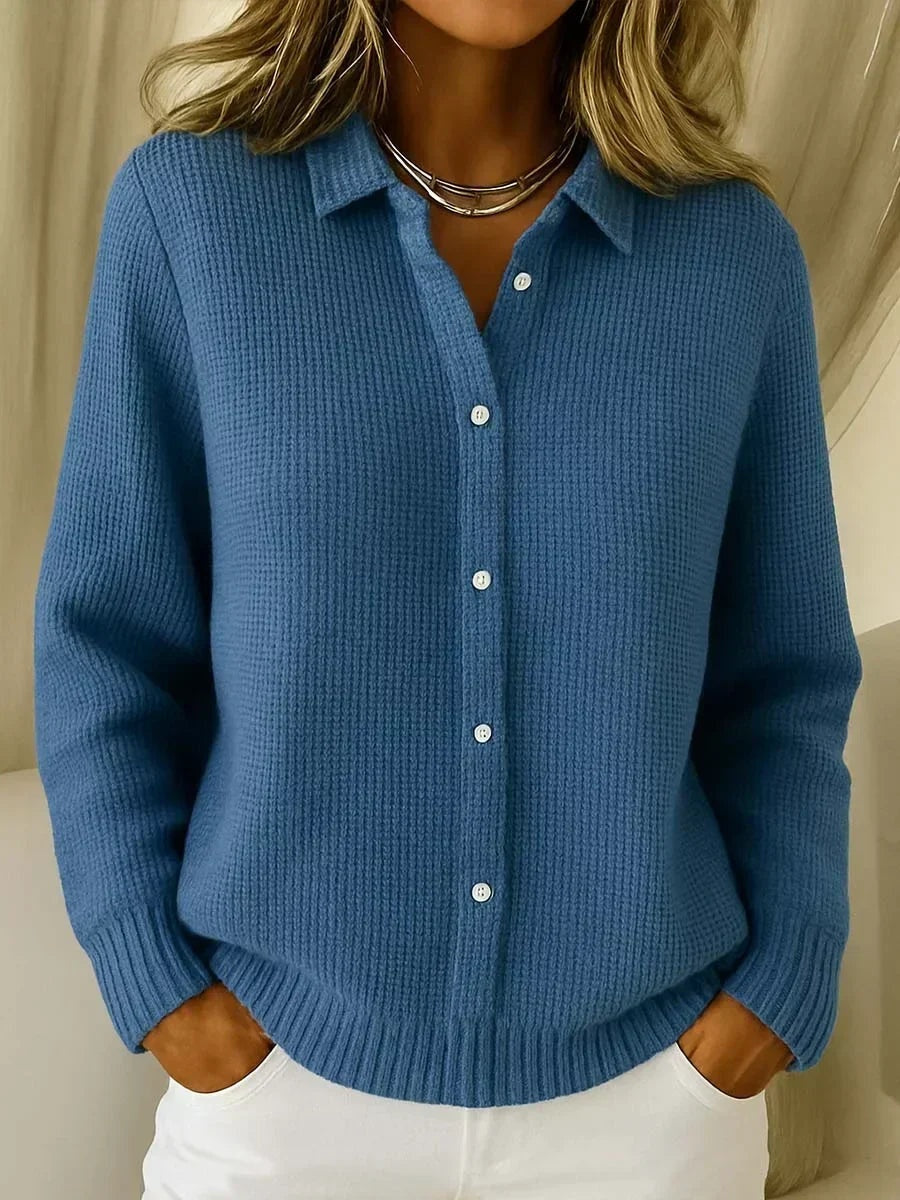Cárdigan de Cuadros de Punto para Mujer con Cuello Solapa