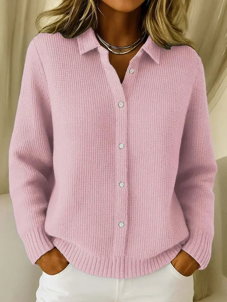 Cárdigan de Cuadros de Punto para Mujer con Cuello Solapa