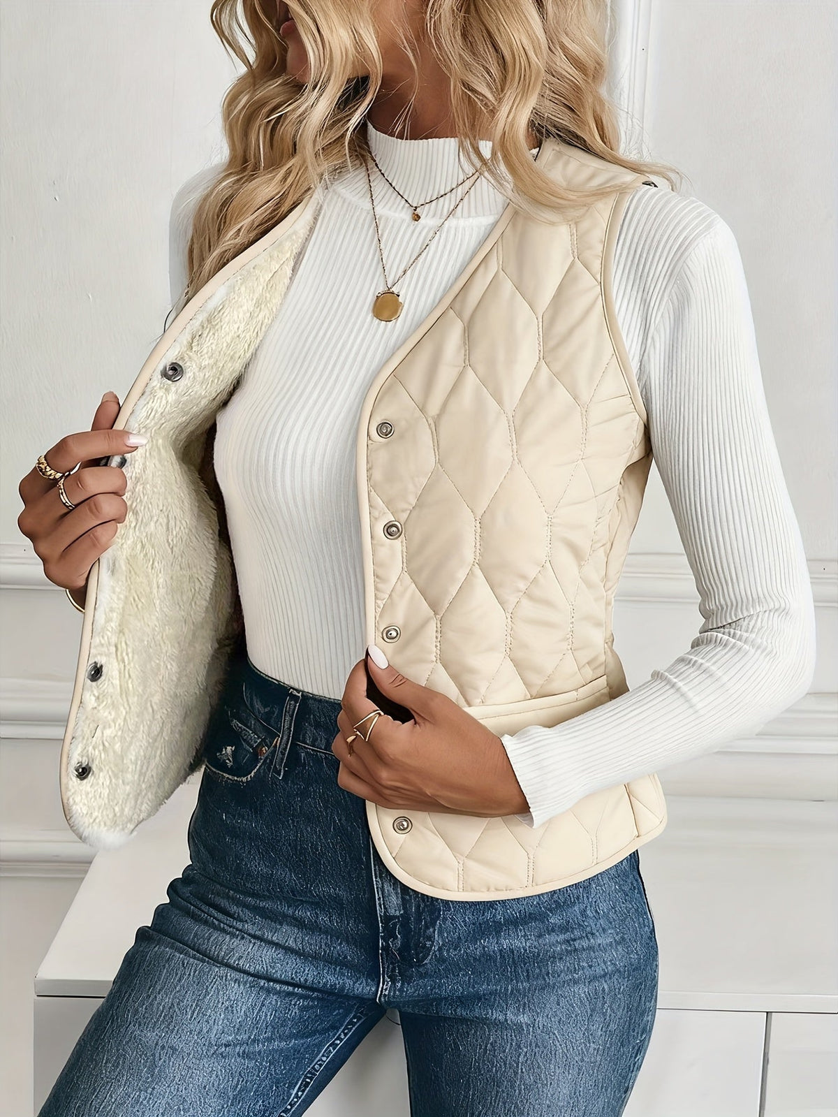 Chaleco Acolchado Reversible para Mujer con Forro Sherpa