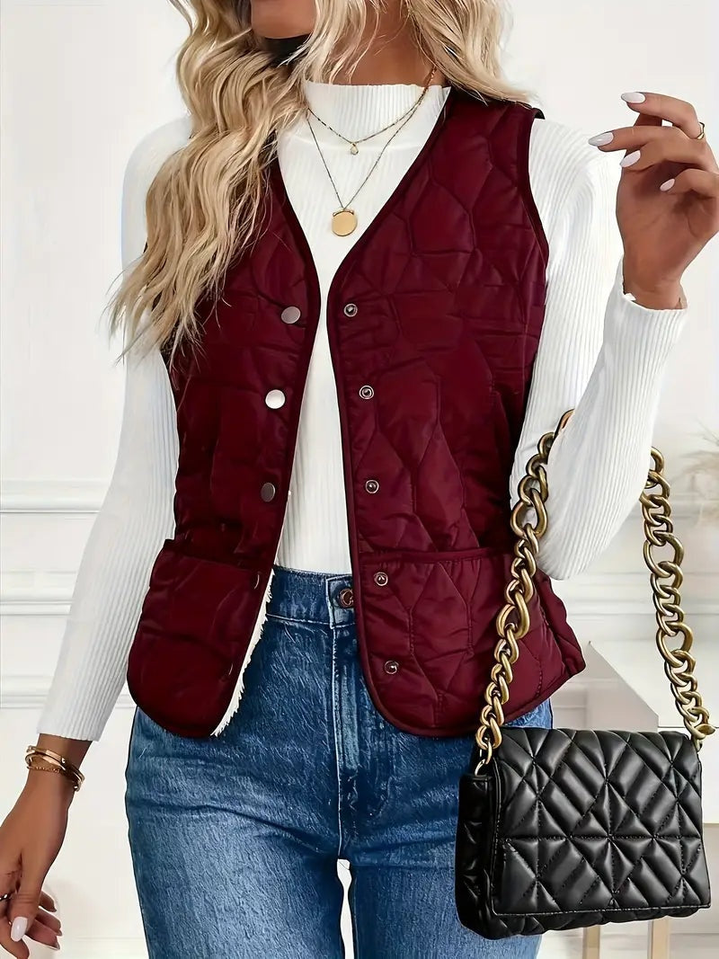Chaleco Acolchado Reversible para Mujer con Forro Sherpa