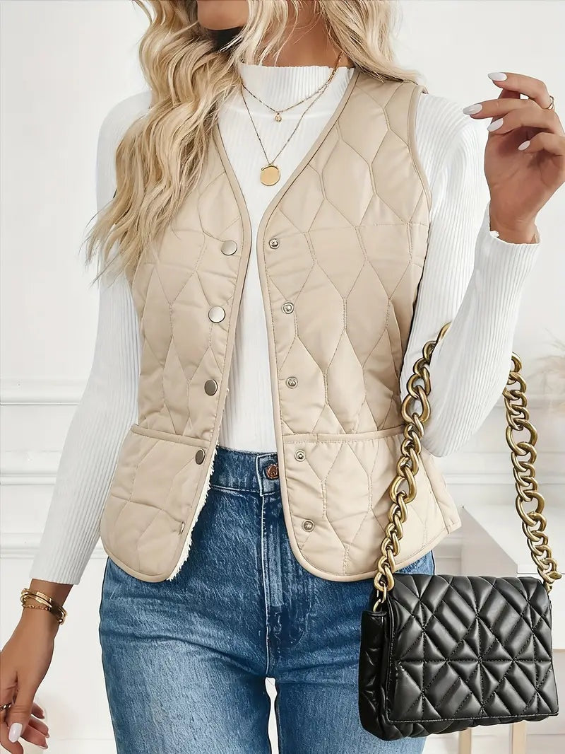 Chaleco Acolchado Reversible para Mujer con Forro Sherpa