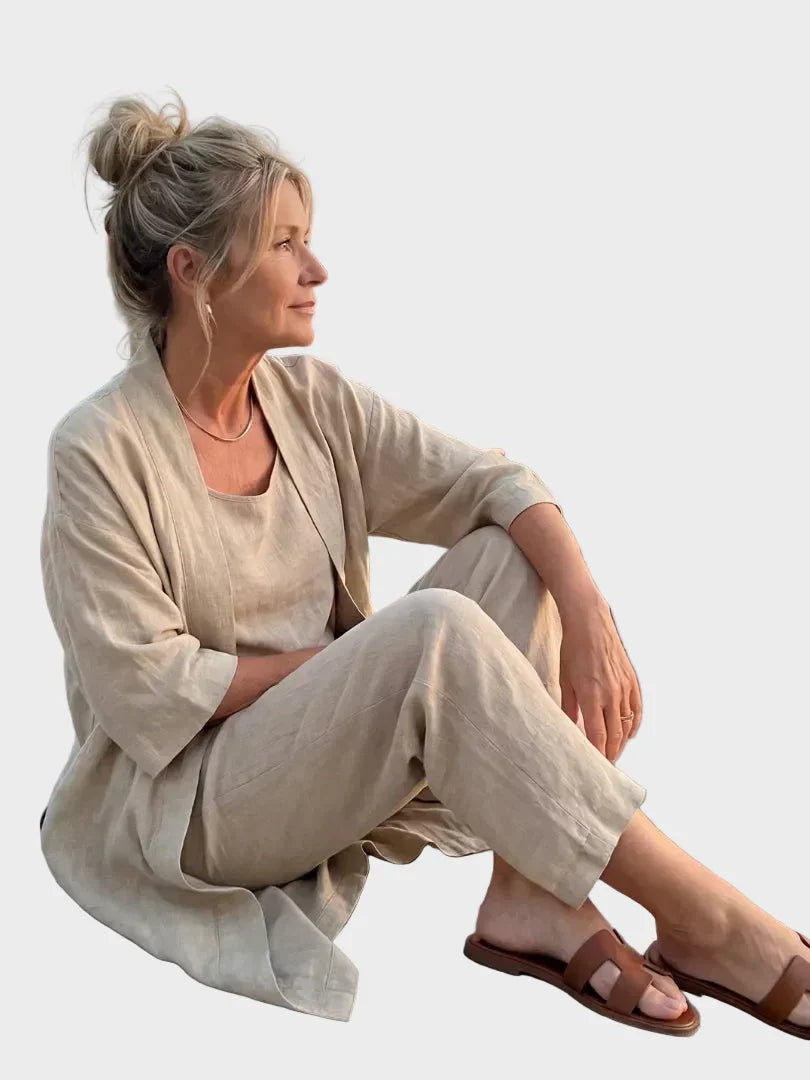 Cristina | Conjunto de Lino de Tres Piezas Mujer Corte Amplio