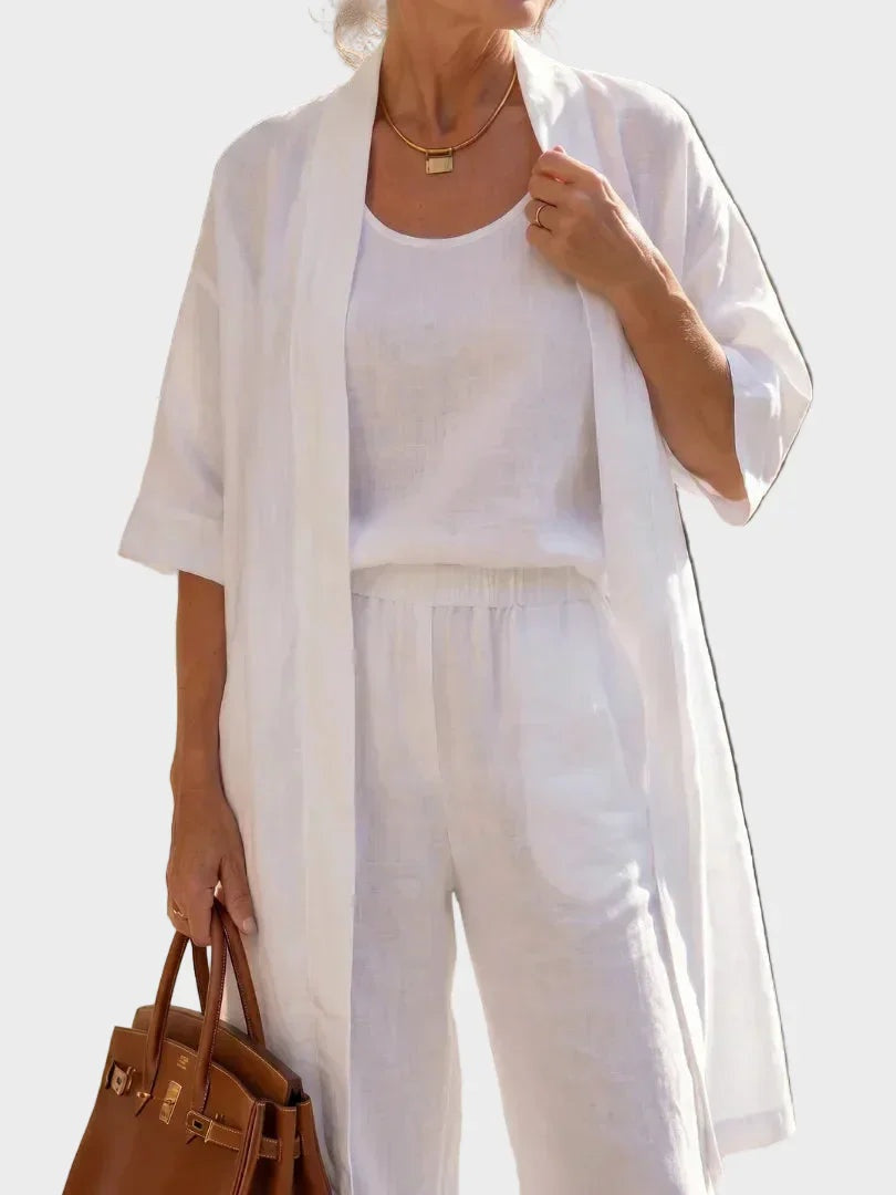 Conjunto de Lino de Tres Piezas Corte Amplio para Mujer