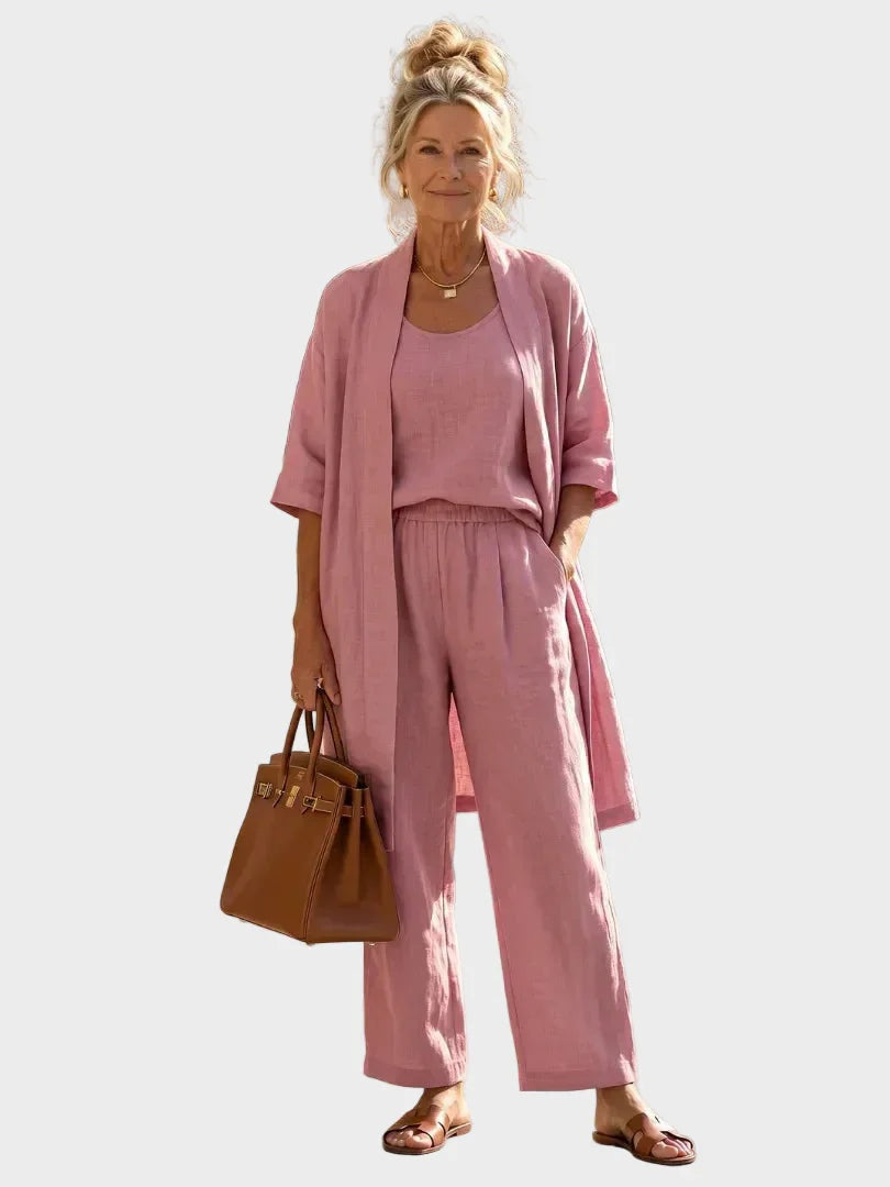Conjunto de Lino de Tres Piezas Corte Amplio para Mujer