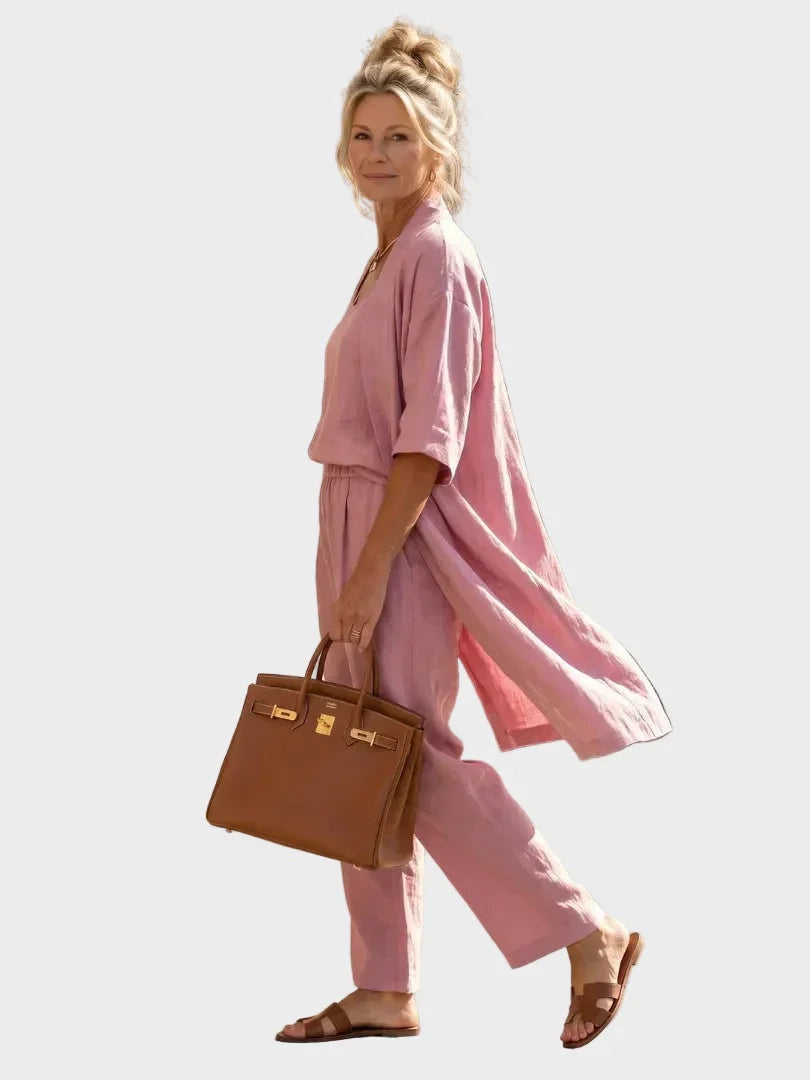 Conjunto de Lino de Tres Piezas Corte Amplio para Mujer