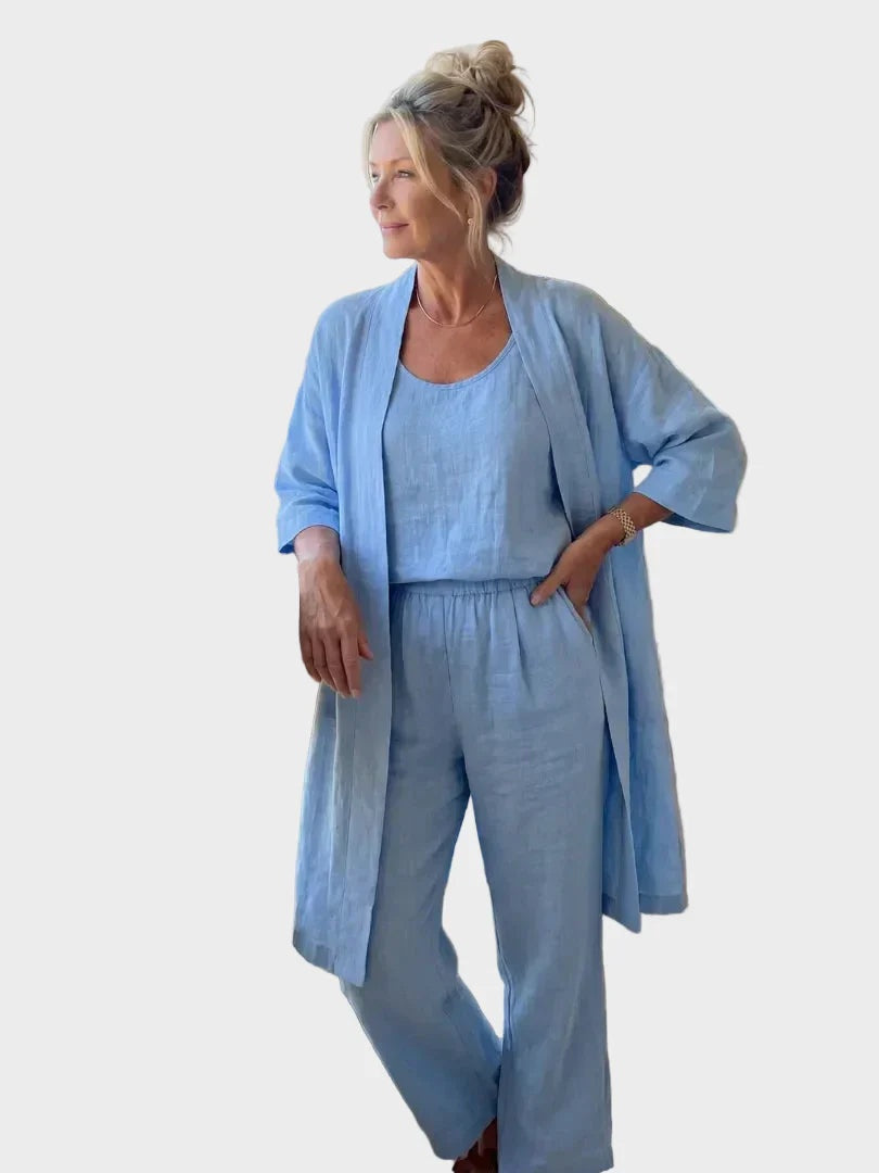 Conjunto de Lino de Tres Piezas Corte Amplio para Mujer