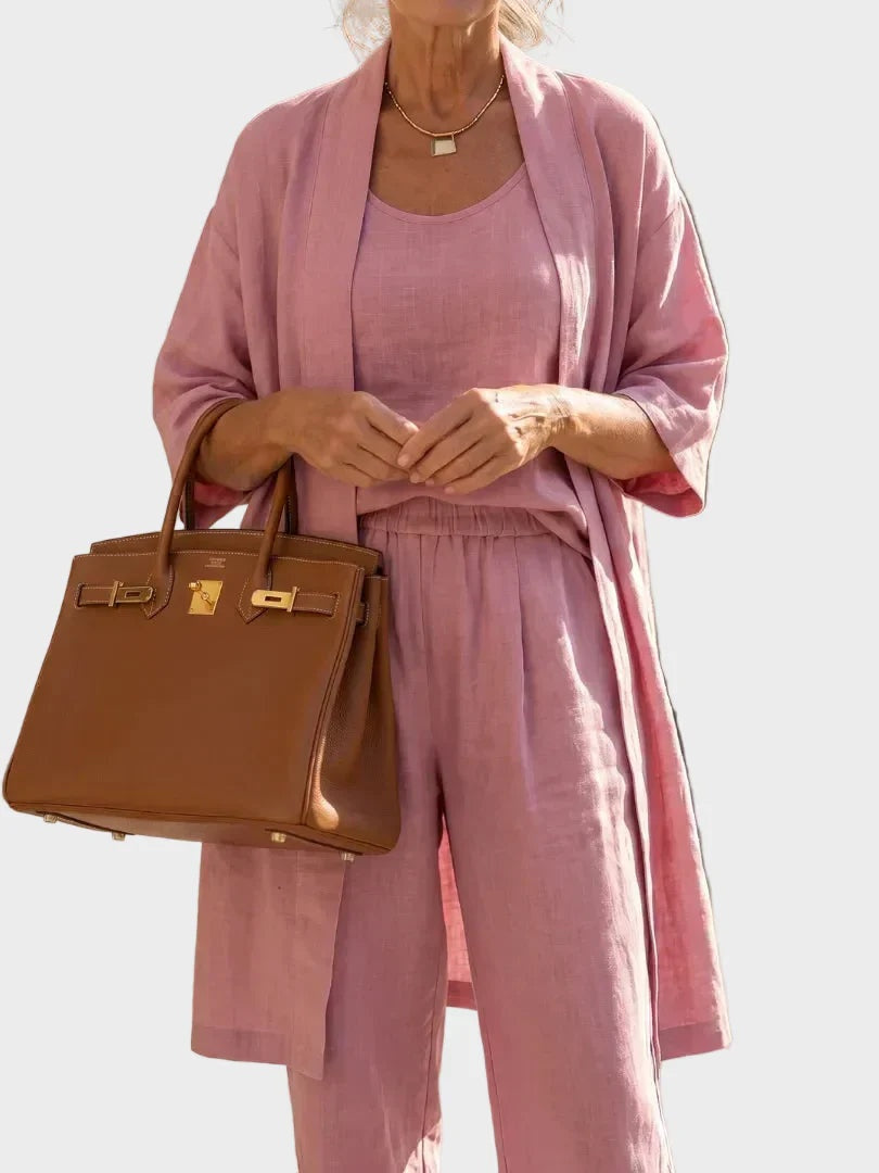 Conjunto de Lino de Tres Piezas Corte Amplio para Mujer