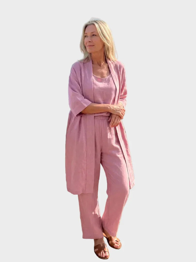 Cristina | Conjunto de Lino de Tres Piezas Mujer Corte Amplio