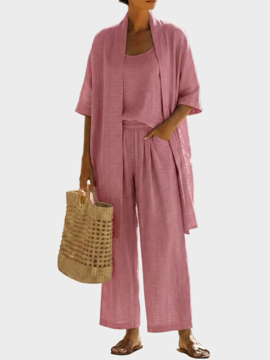 Conjunto de Lino de Tres Piezas Corte Amplio para Mujer
