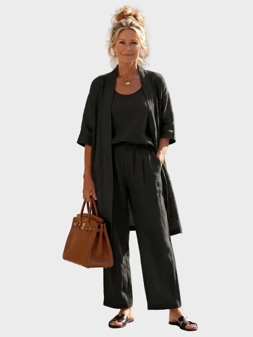 Conjunto de Lino de Tres Piezas Corte Amplio para Mujer