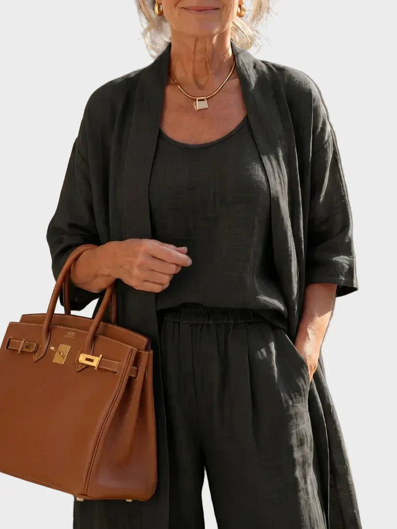 Cristina | Conjunto de Lino de Tres Piezas Mujer Corte Amplio