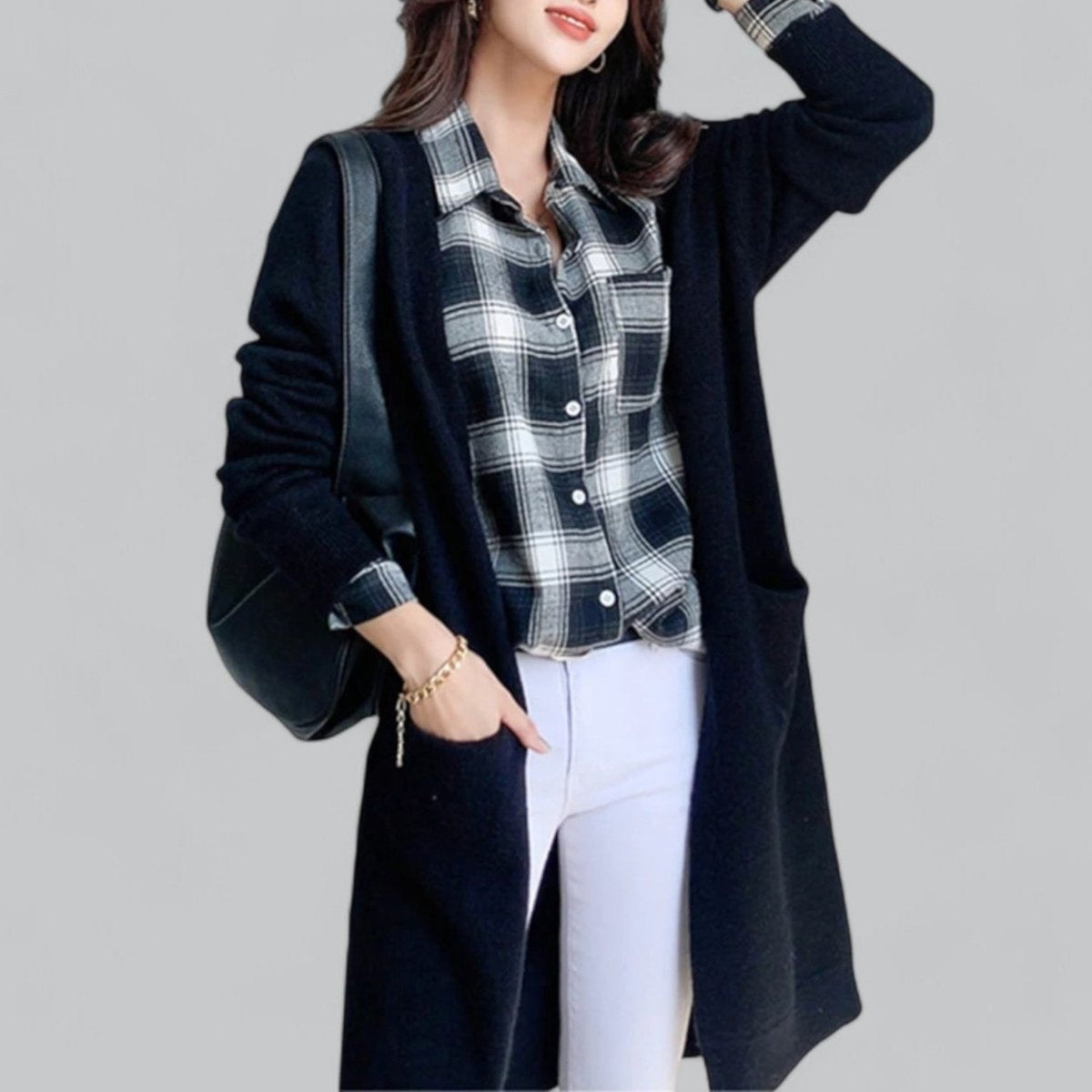 Cárdigan Largo de Cachemira para Mujer Oversize Abierto