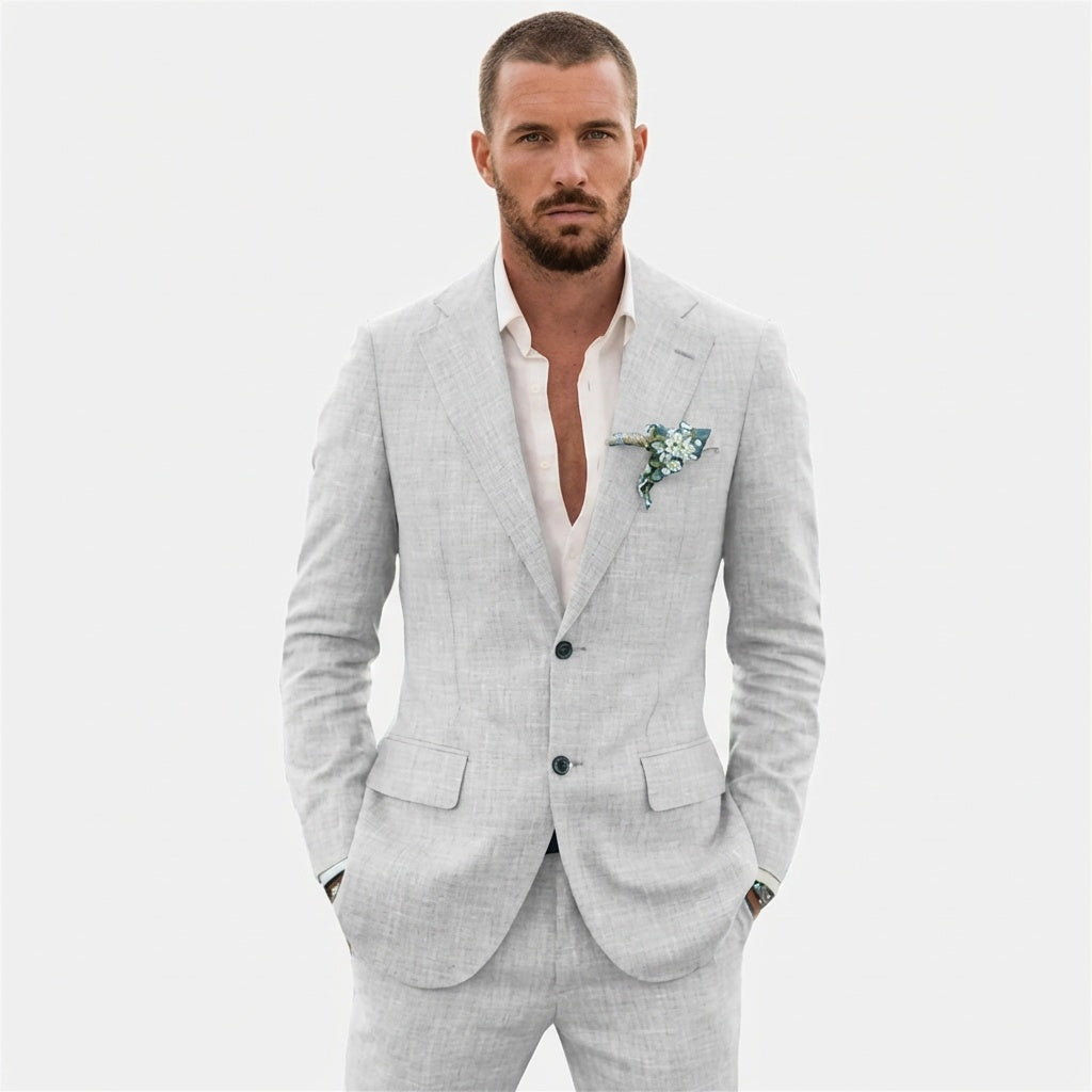 Traje de Lino Corte Relajado para Hombre con Solapa Clásica