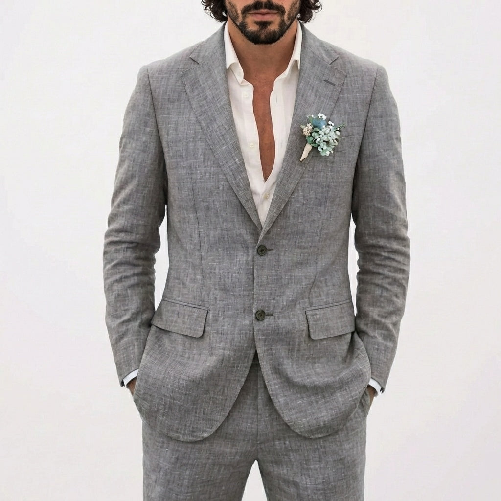 Traje de Lino Corte Relajado para Hombre con Solapa Clásica