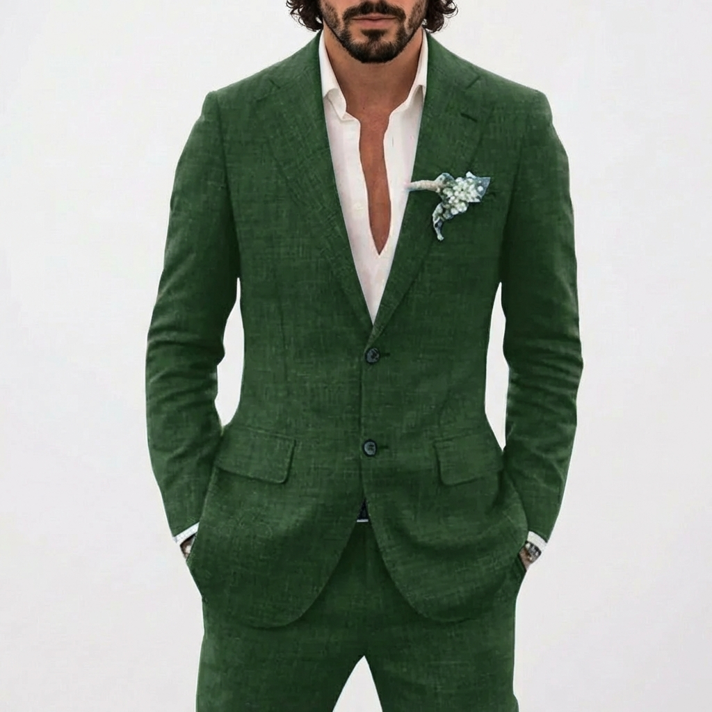 Traje de Lino Corte Relajado para Hombre con Solapa Clásica