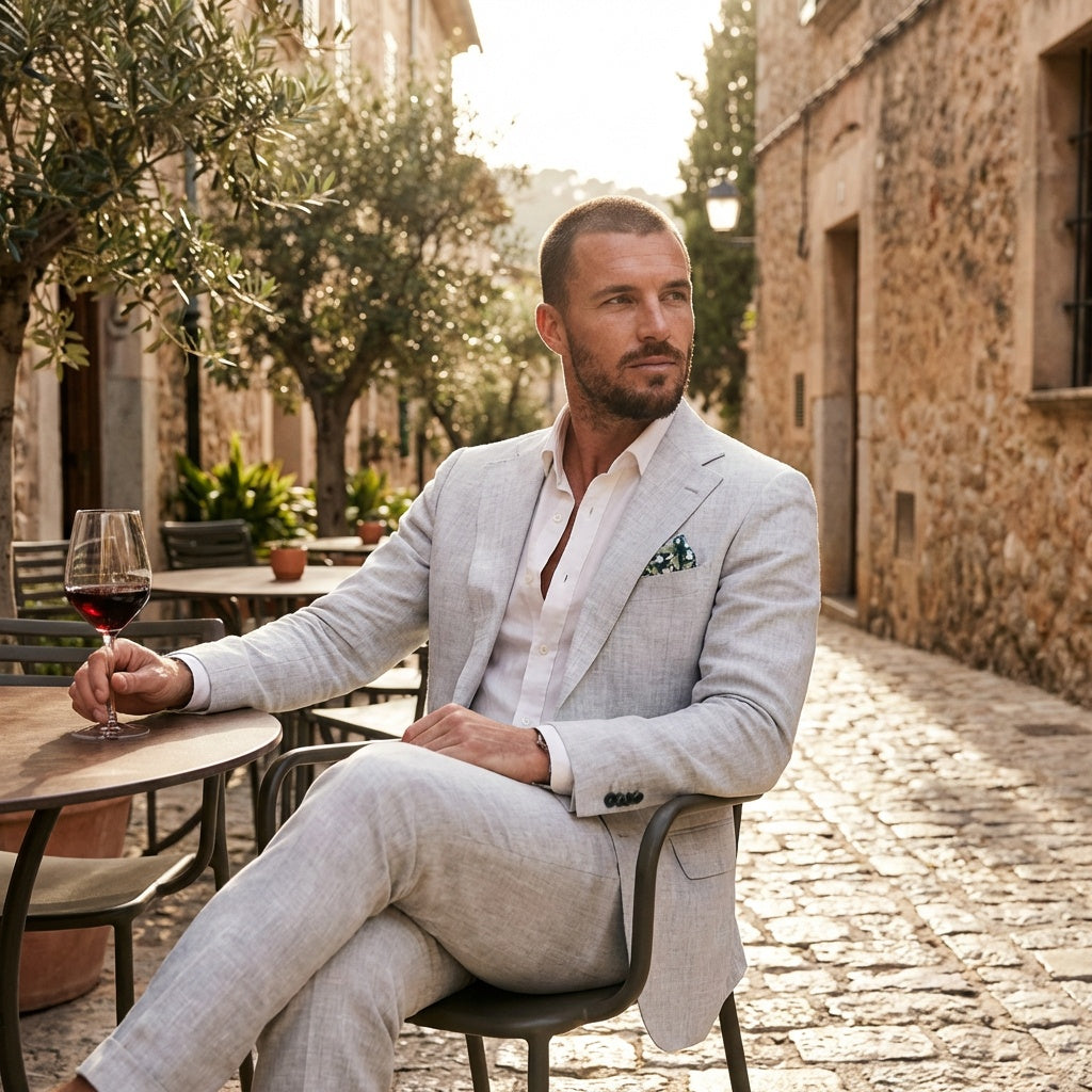 Traje de Lino Corte Relajado para Hombre con Solapa Clásica