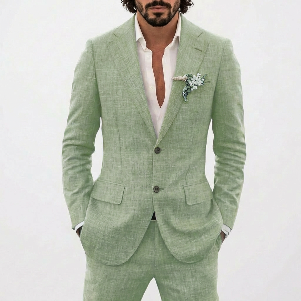 Traje de Lino Corte Relajado para Hombre con Solapa Clásica
