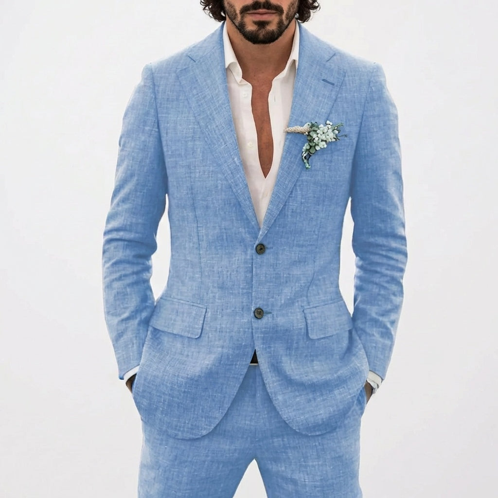 Traje de Lino Corte Relajado para Hombre con Solapa Clásica