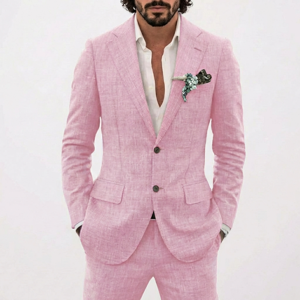 Traje de Lino Corte Relajado para Hombre con Solapa Clásica