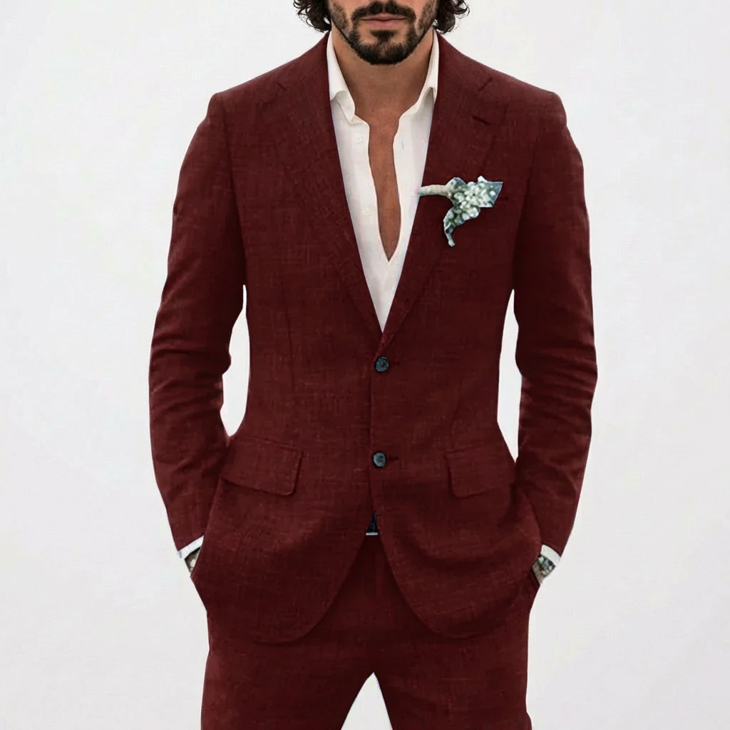 Traje de Lino Corte Relajado para Hombre con Solapa Clásica