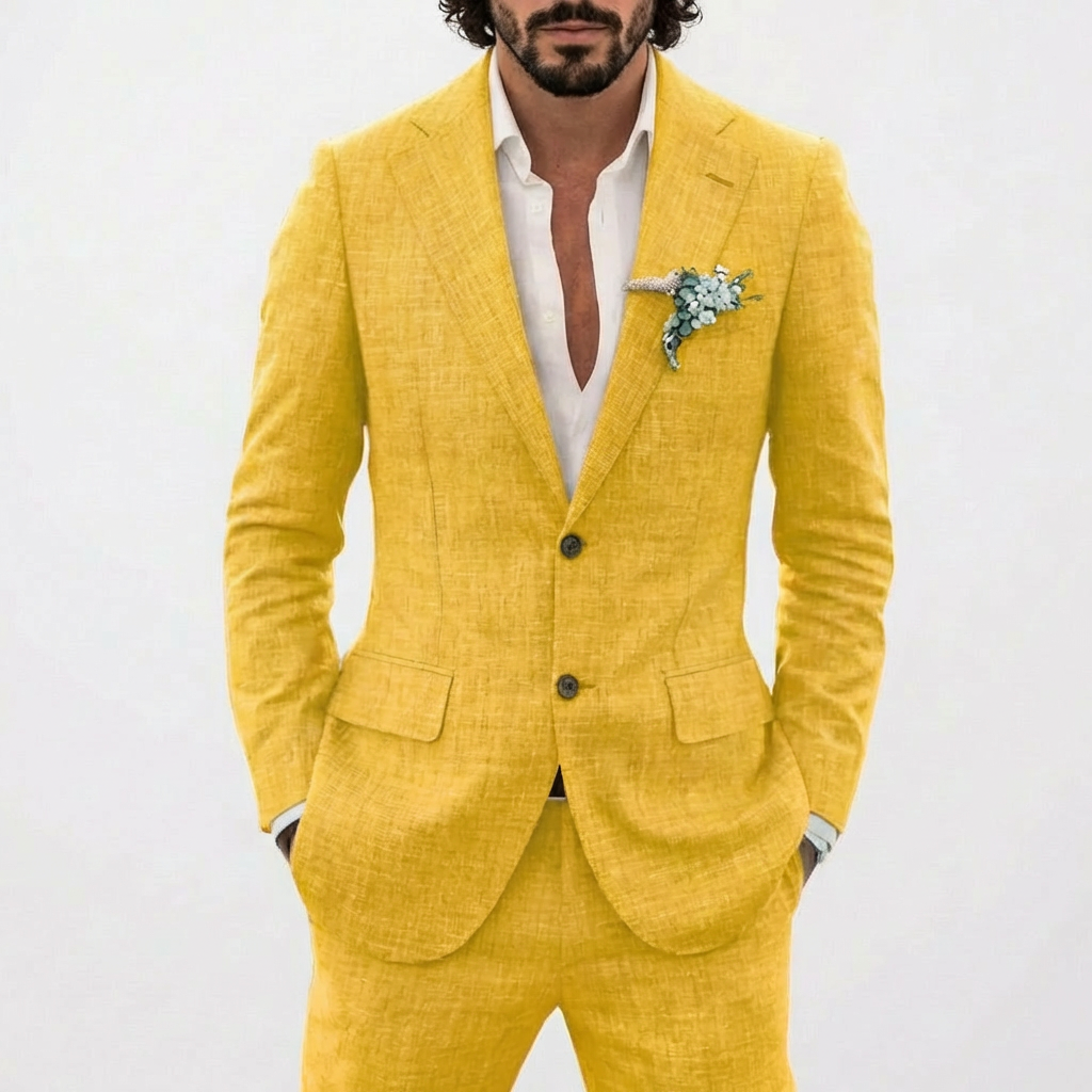 Traje de Lino Corte Relajado para Hombre con Solapa Clásica
