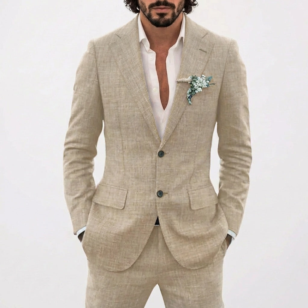 Traje de Lino Corte Relajado para Hombre con Solapa Clásica