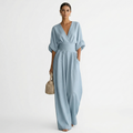 Mono Largo de Lino Elegante para Mujer con Escote en V