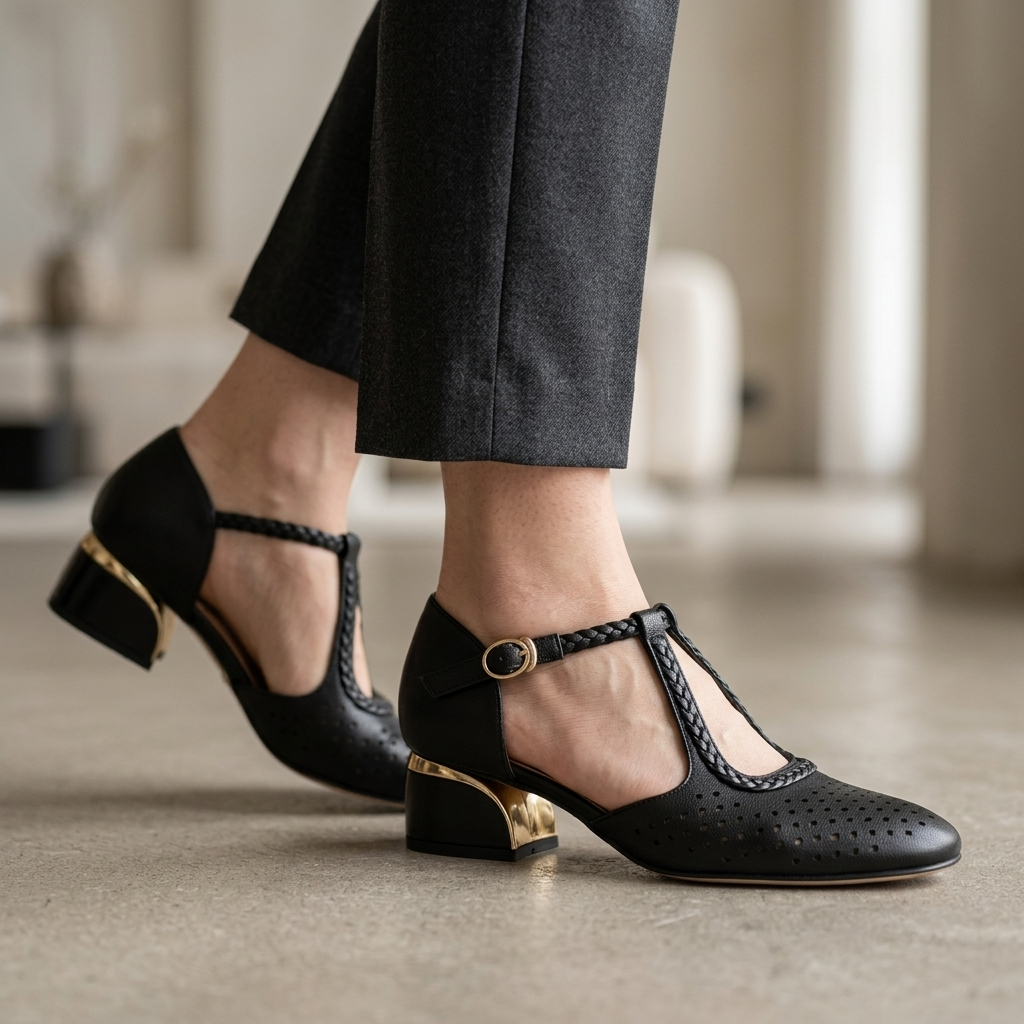 Tacones de Piel con Tira en T Vila Olímpica