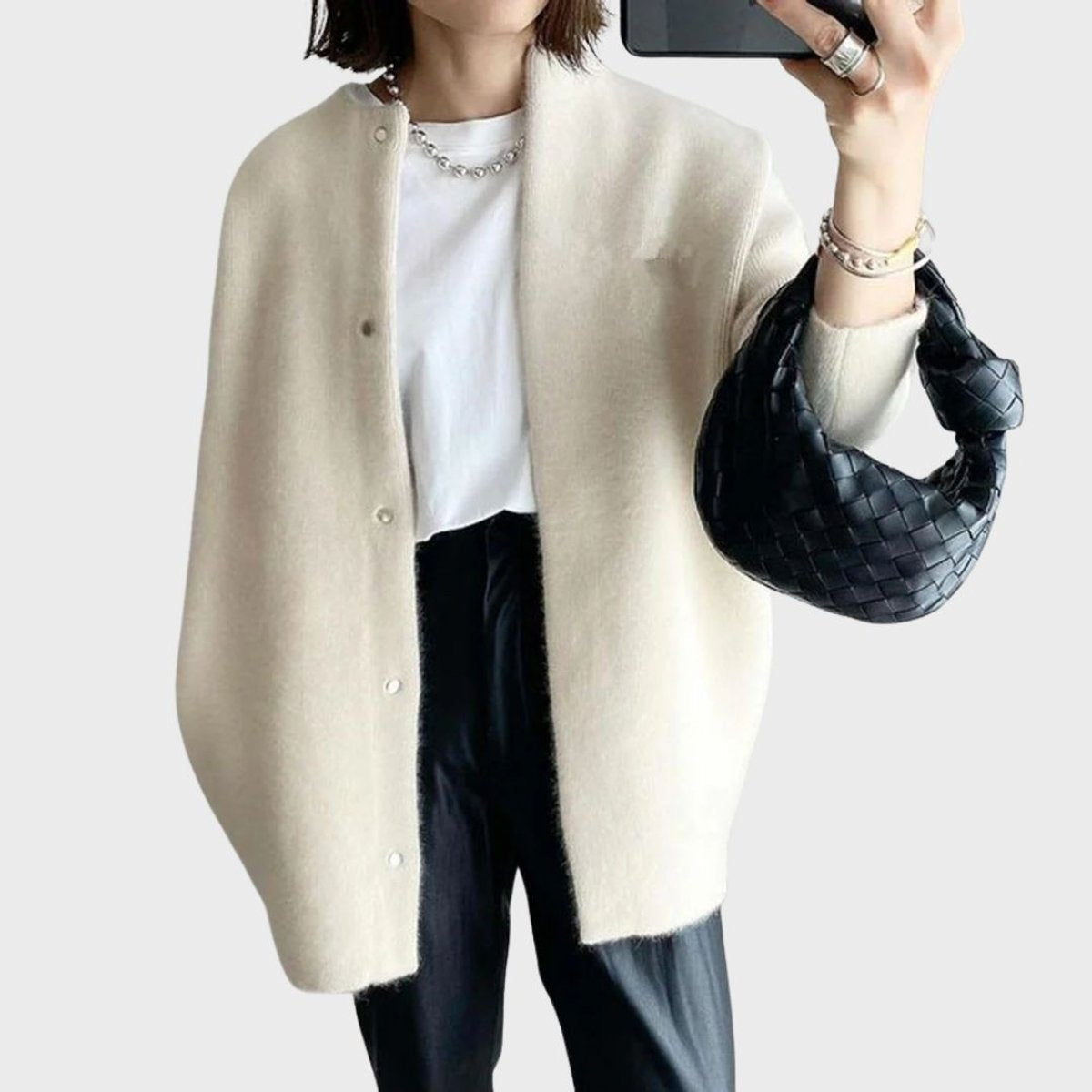 Cárdigan de Cachemira Oversize para Mujer con Botones de Presión