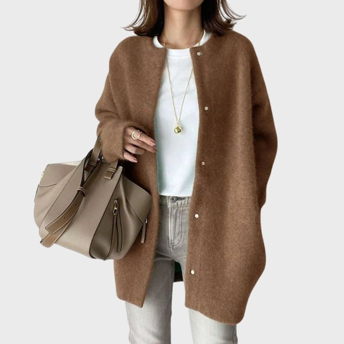 Cárdigan de Cachemira Oversize para Mujer con Botones de Presión